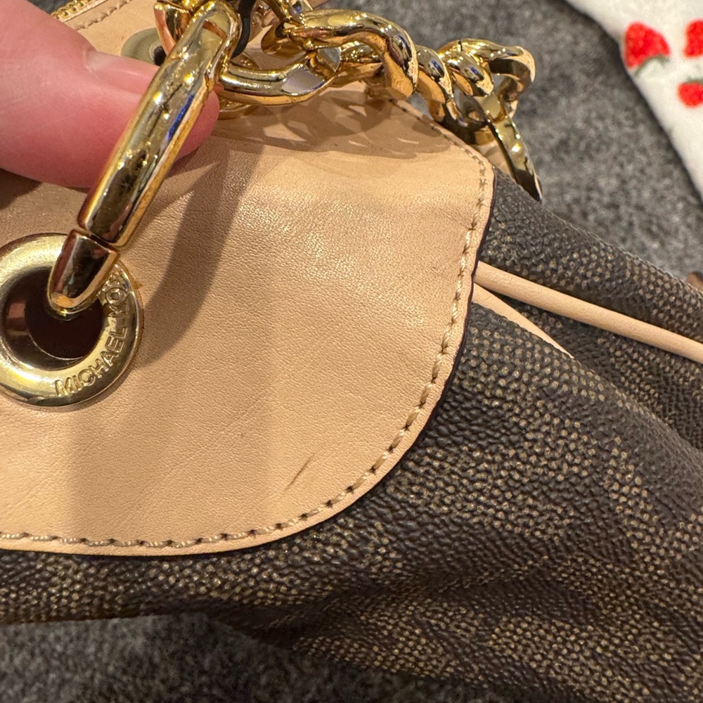 Michael Kors Brown and Tan Shoulder Bag with Monogram Print - Picture 3 of 9